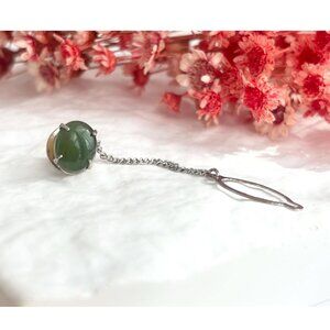 Faux Jade Stone Silver Toned Vintage Men's Tie Tack